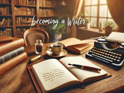 A-featured-image-for-a-blog-article-about-becoming-a-writer.-The-image-includes-an-open-notebook-with-blank-pages-a-fountain-pen-and-a-coffee-cup-on